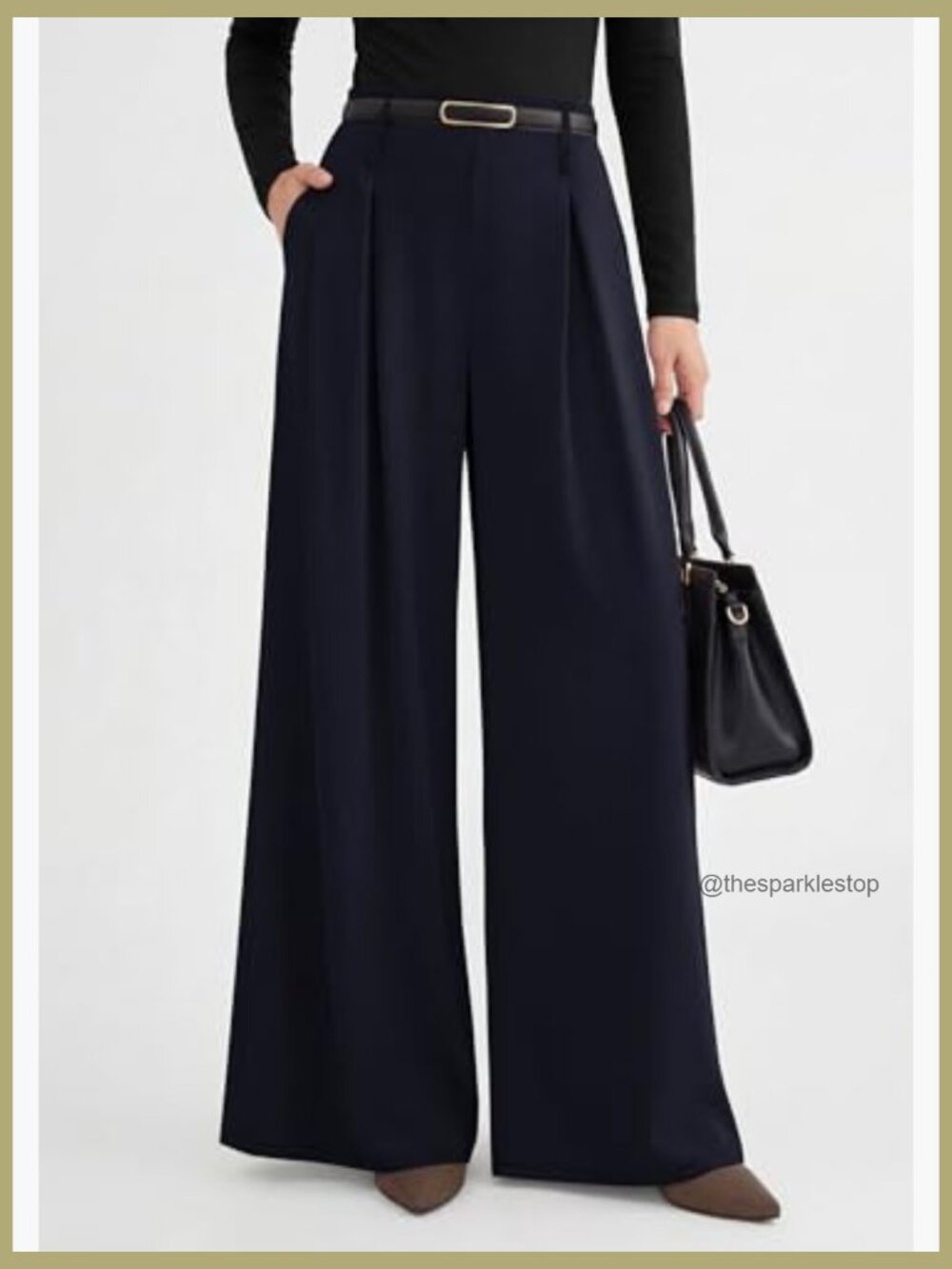 High Waisted Wide Leg Pleated Trousers with Pockets - Flowy Business Palazzo - Picture 2 of 7